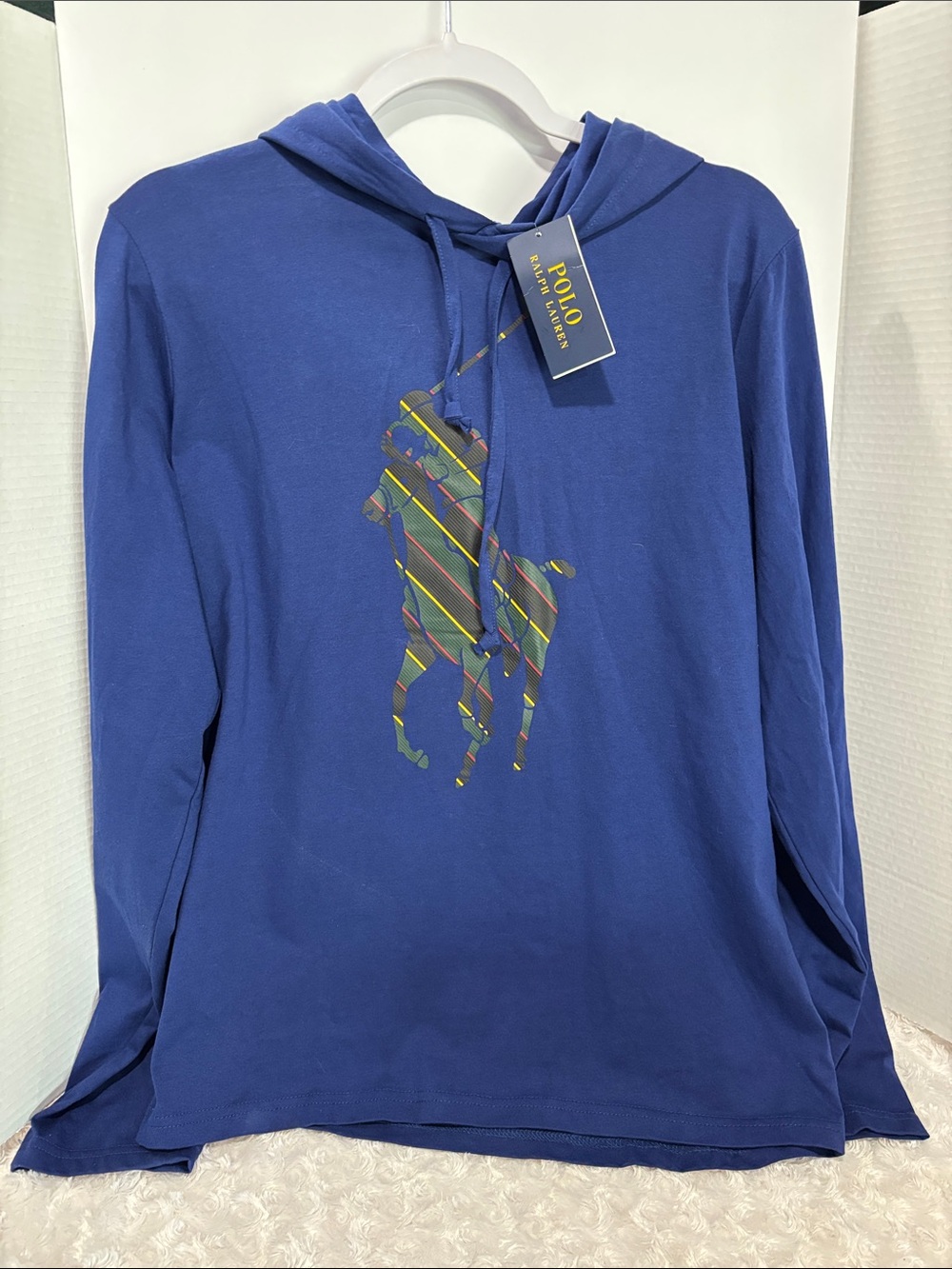 Polo by Ralph Lauren Blue Hoodie with Striped Polo Player Logo